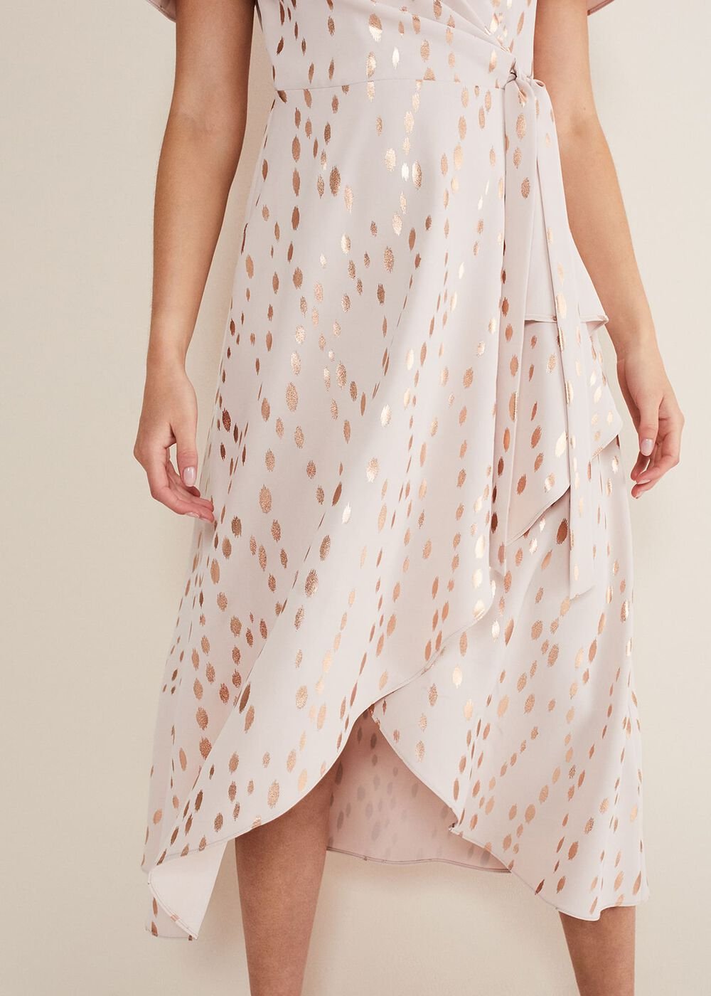 Julissa Gold Foil Wrap Dress Cameo/Rose Gold