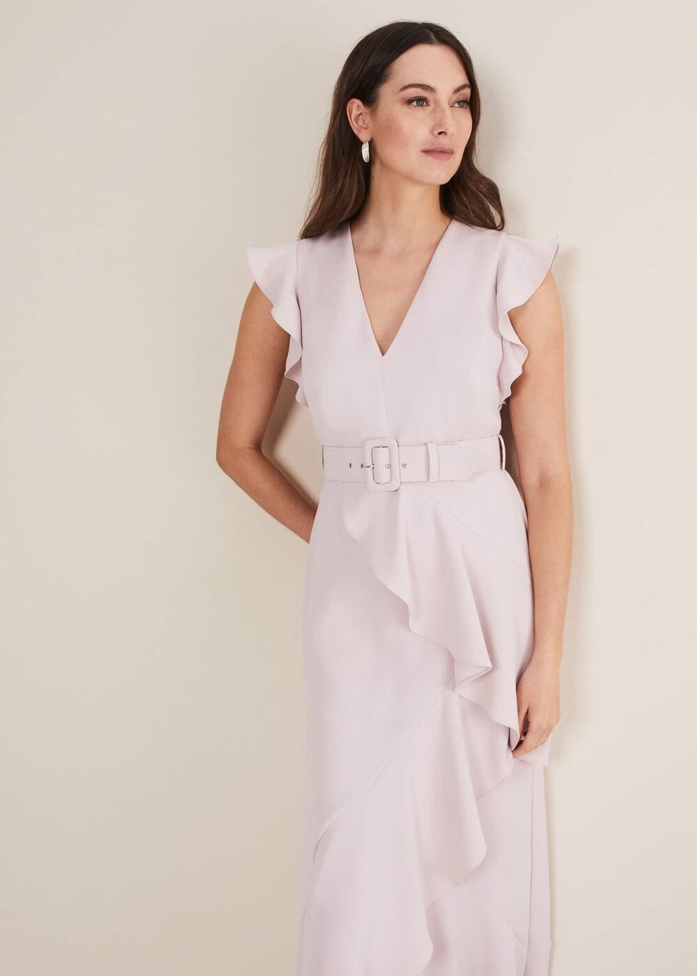 Phoebe Frill Maxi Dress Powder Pink