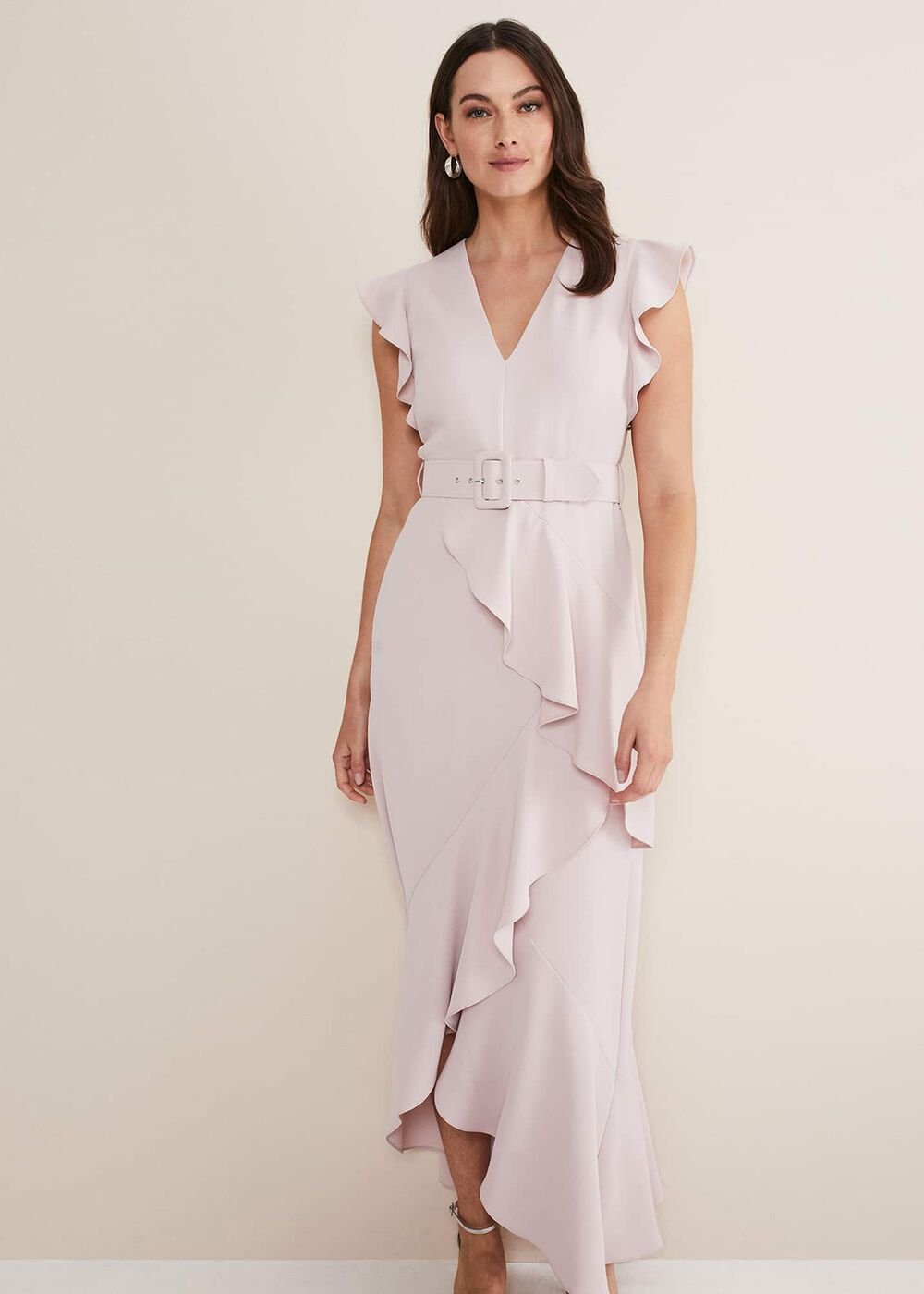 Phoebe Frill Maxi Dress Powder Pink