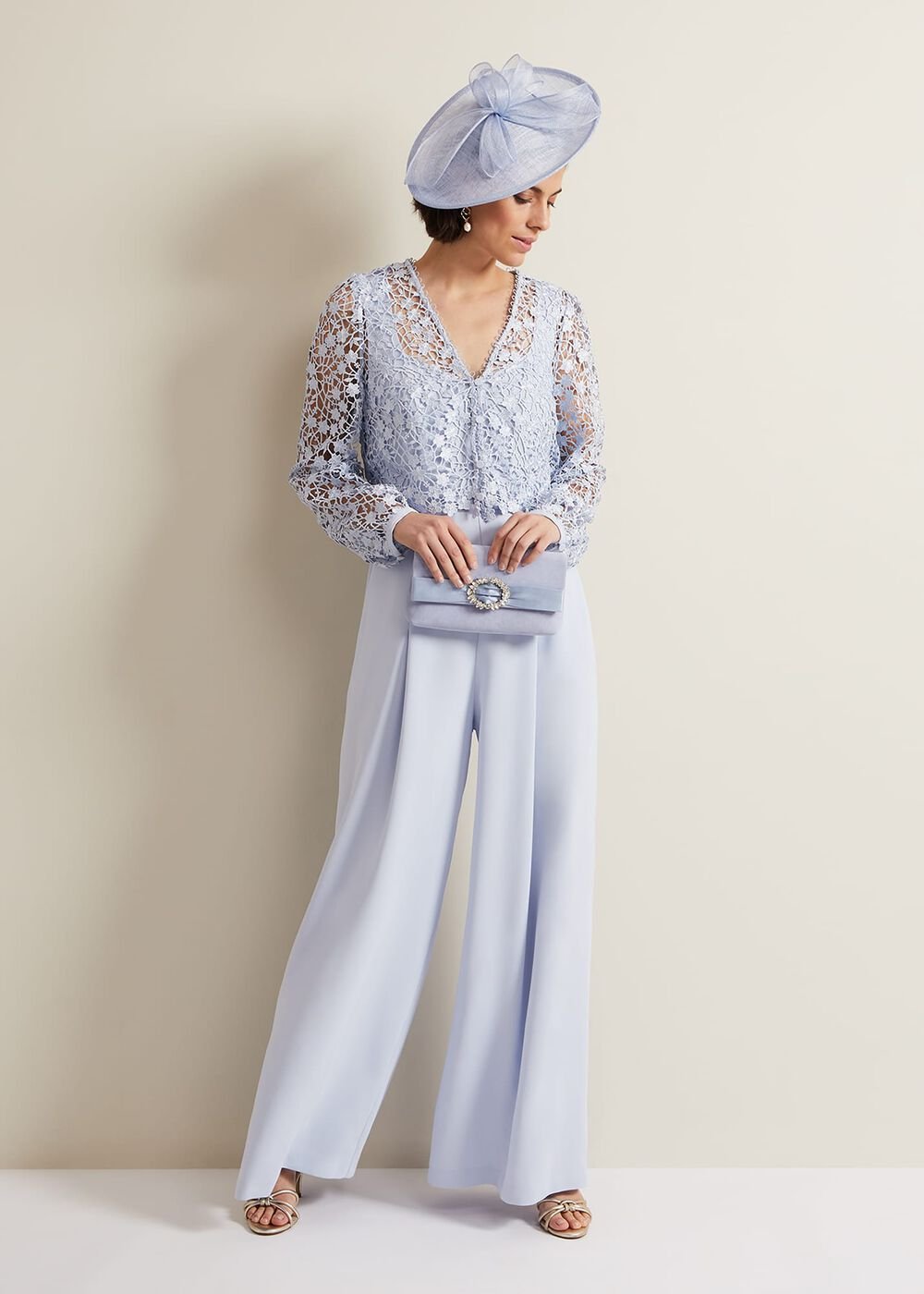 Mariposa Cream Lace Jumpsuit Cornflower