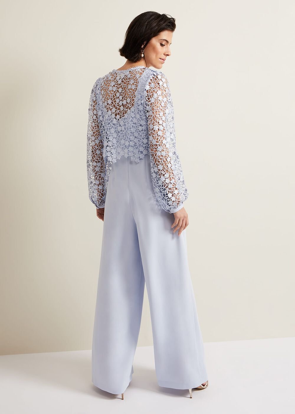 Mariposa Cream Lace Jumpsuit Cornflower