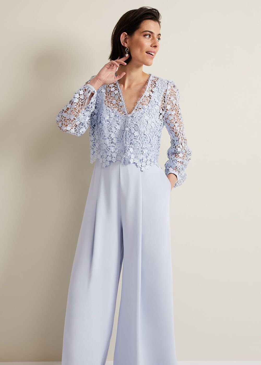 Mariposa Cream Lace Jumpsuit Cornflower