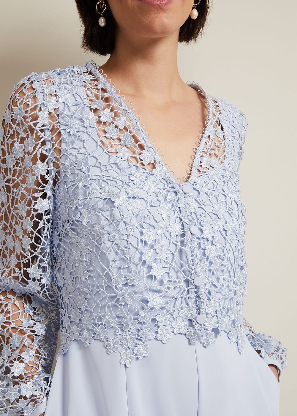 Mariposa Cream Lace Jumpsuit Cornflower