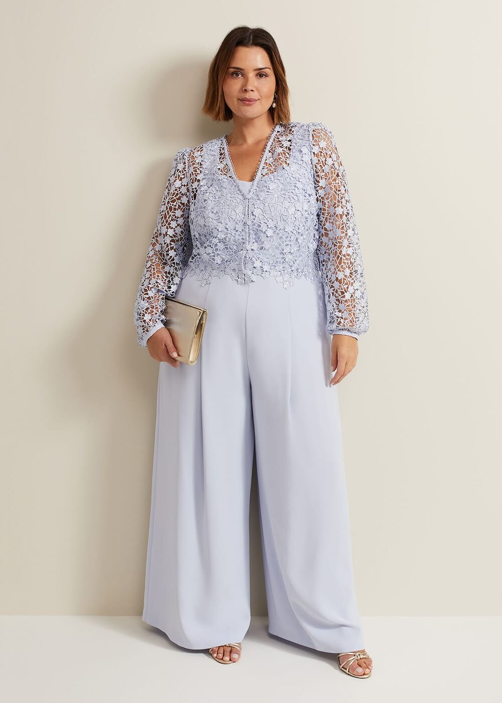 Mariposa Cream Lace Jumpsuit Cornflower