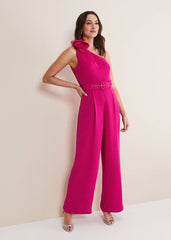 Luisa One Shoulder Jumpsuit Magenta Pink