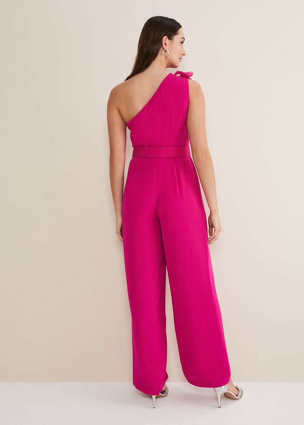 Luisa One Shoulder Jumpsuit Magenta Pink