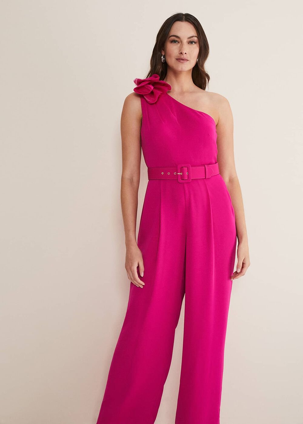 Luisa One Shoulder Jumpsuit Magenta Pink
