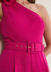 Luisa One Shoulder Jumpsuit Magenta Pink