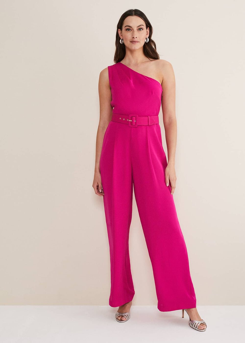 Luisa One Shoulder Jumpsuit Magenta Pink