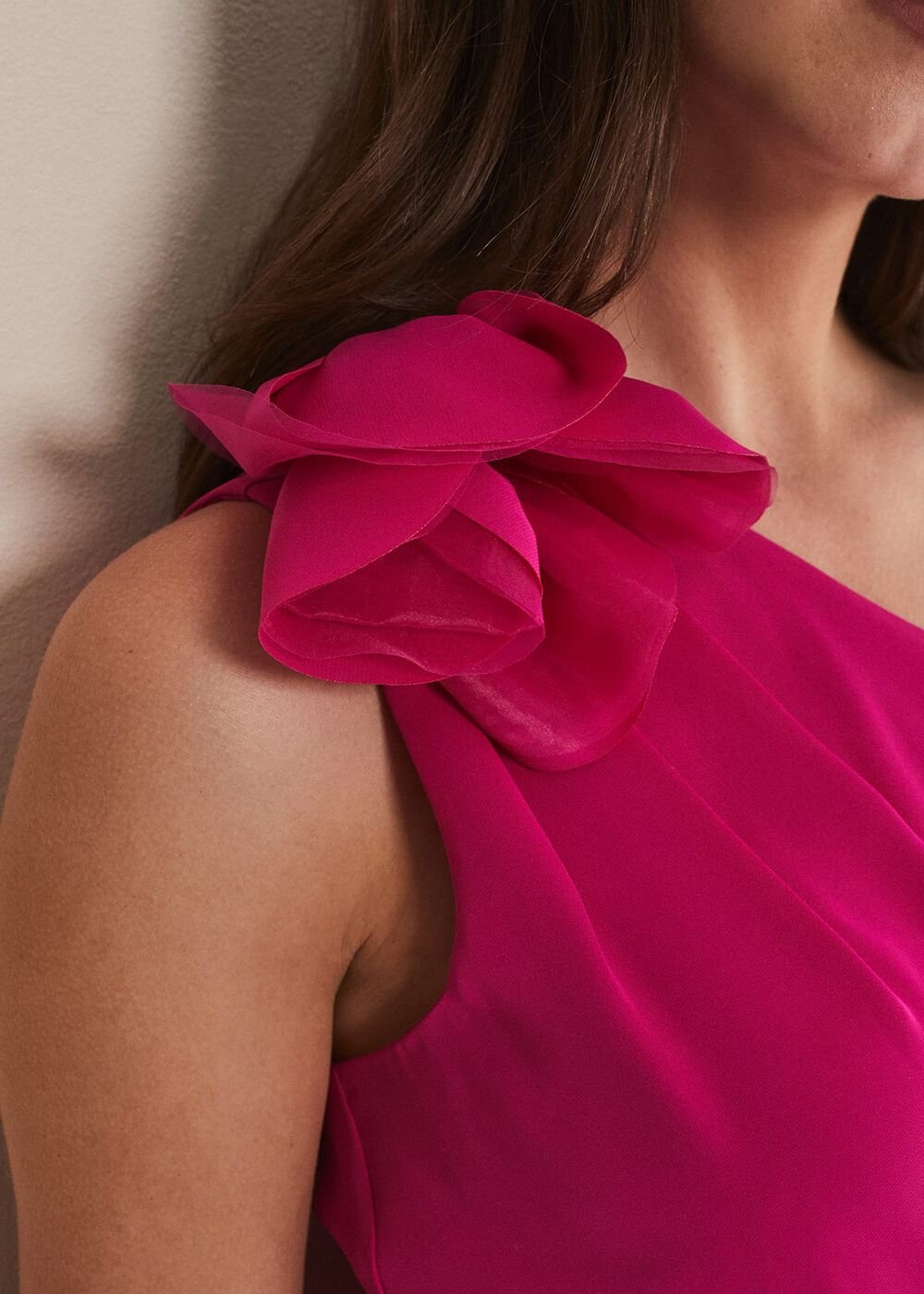 Luisa One Shoulder Jumpsuit Magenta Pink