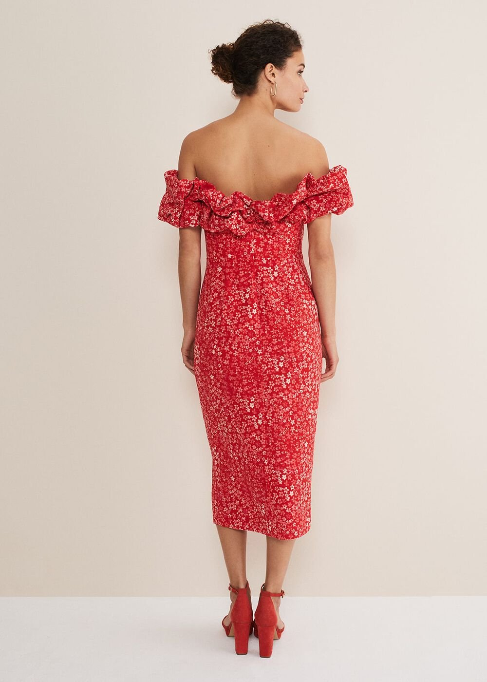 Senita Off Shoulder Ditsy Dress Red/Multi