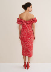 Senita Off Shoulder Ditsy Dress Red/Multi