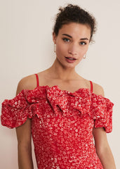 Senita Off Shoulder Ditsy Dress Red/Multi