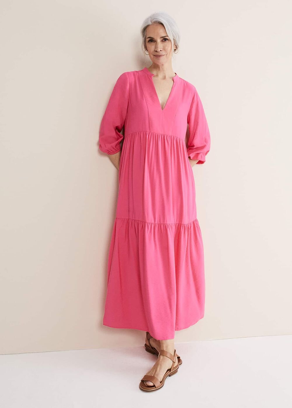Jayde Tiered Midaxi Dress Pink