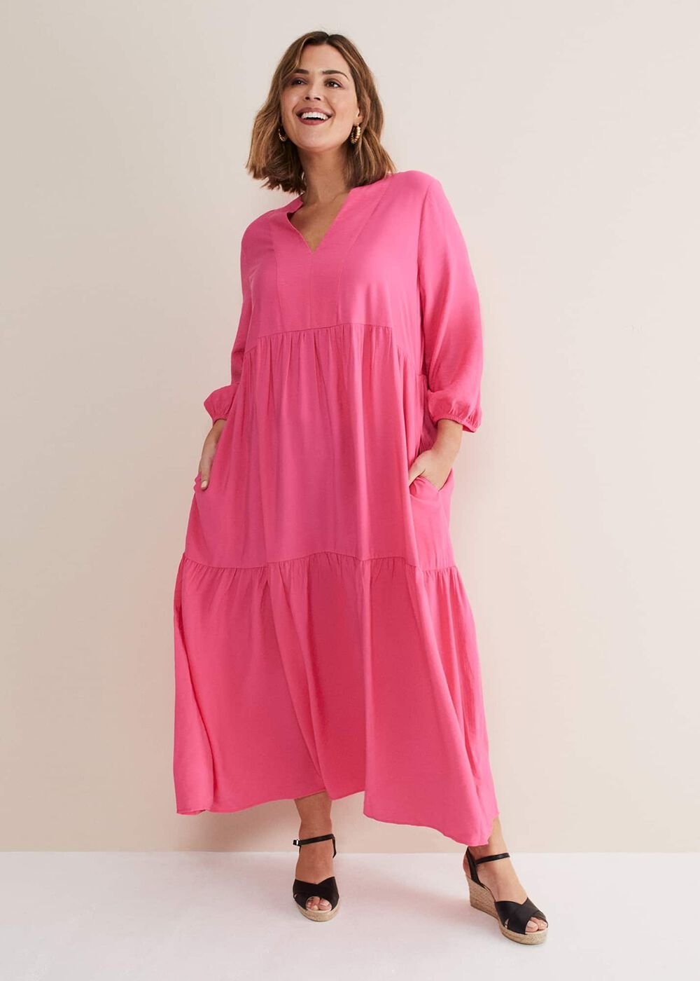 Jayde Tiered Midaxi Dress Pink