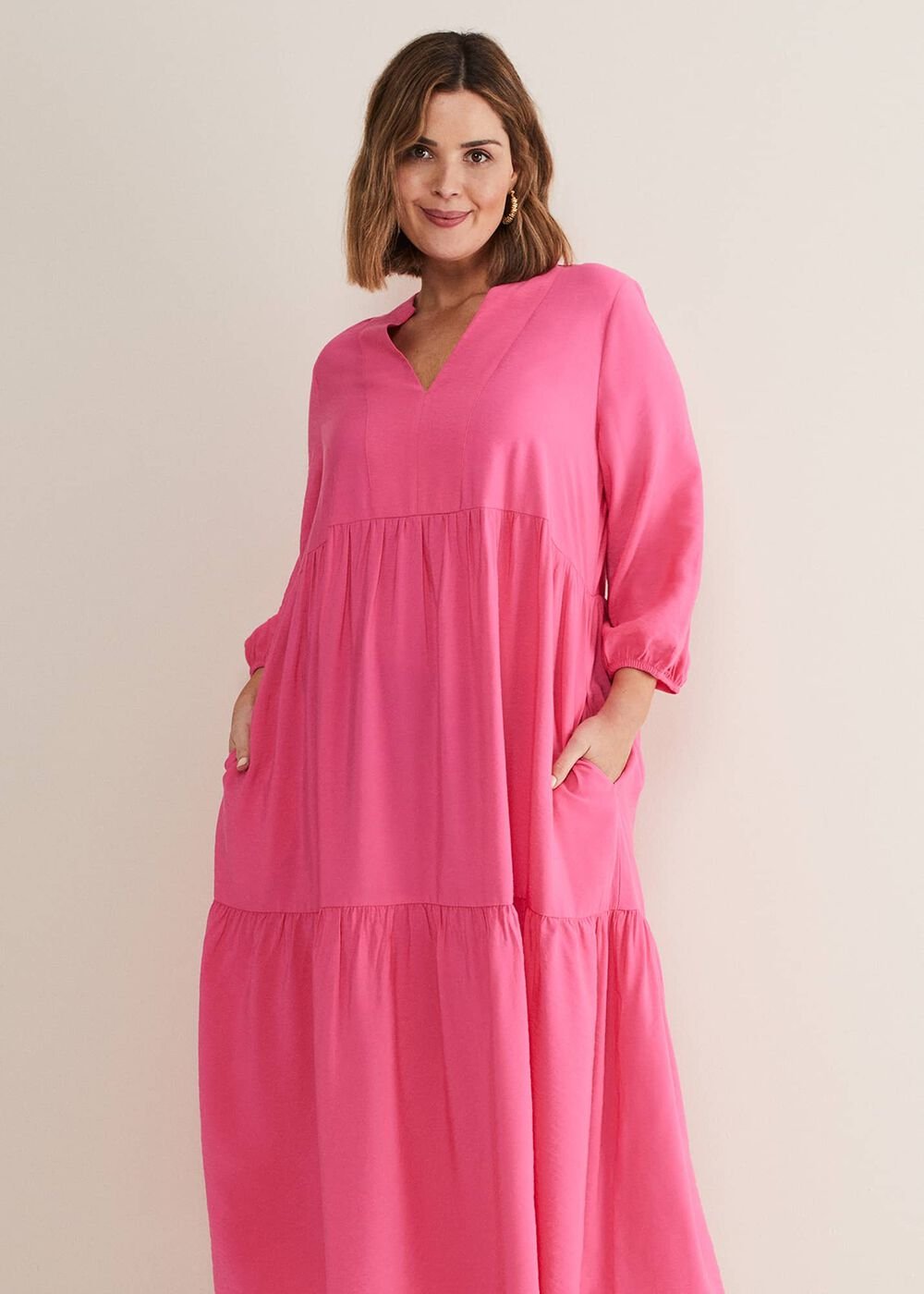 Jayde Tiered Midaxi Dress Pink