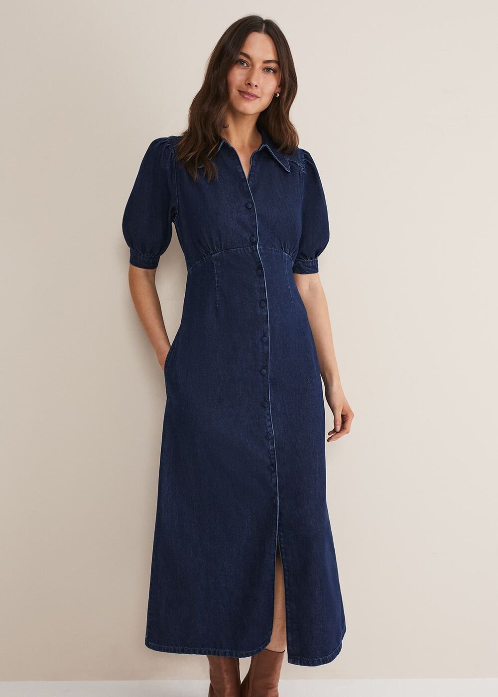 Cosette Denim Midaxi Dress Dark Indigo
