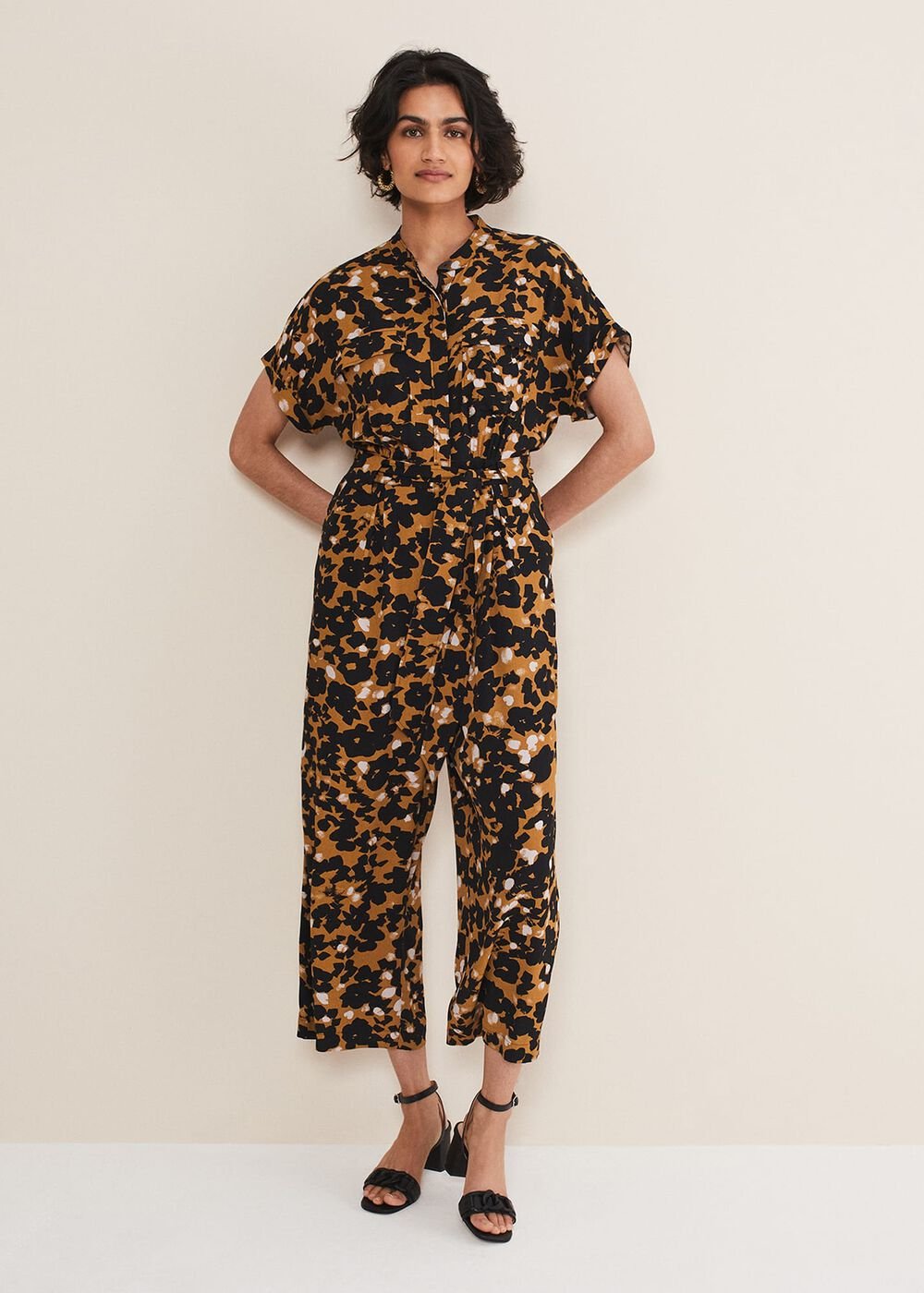 Nell Floral Wide Leg Jumpsuit Neutral
