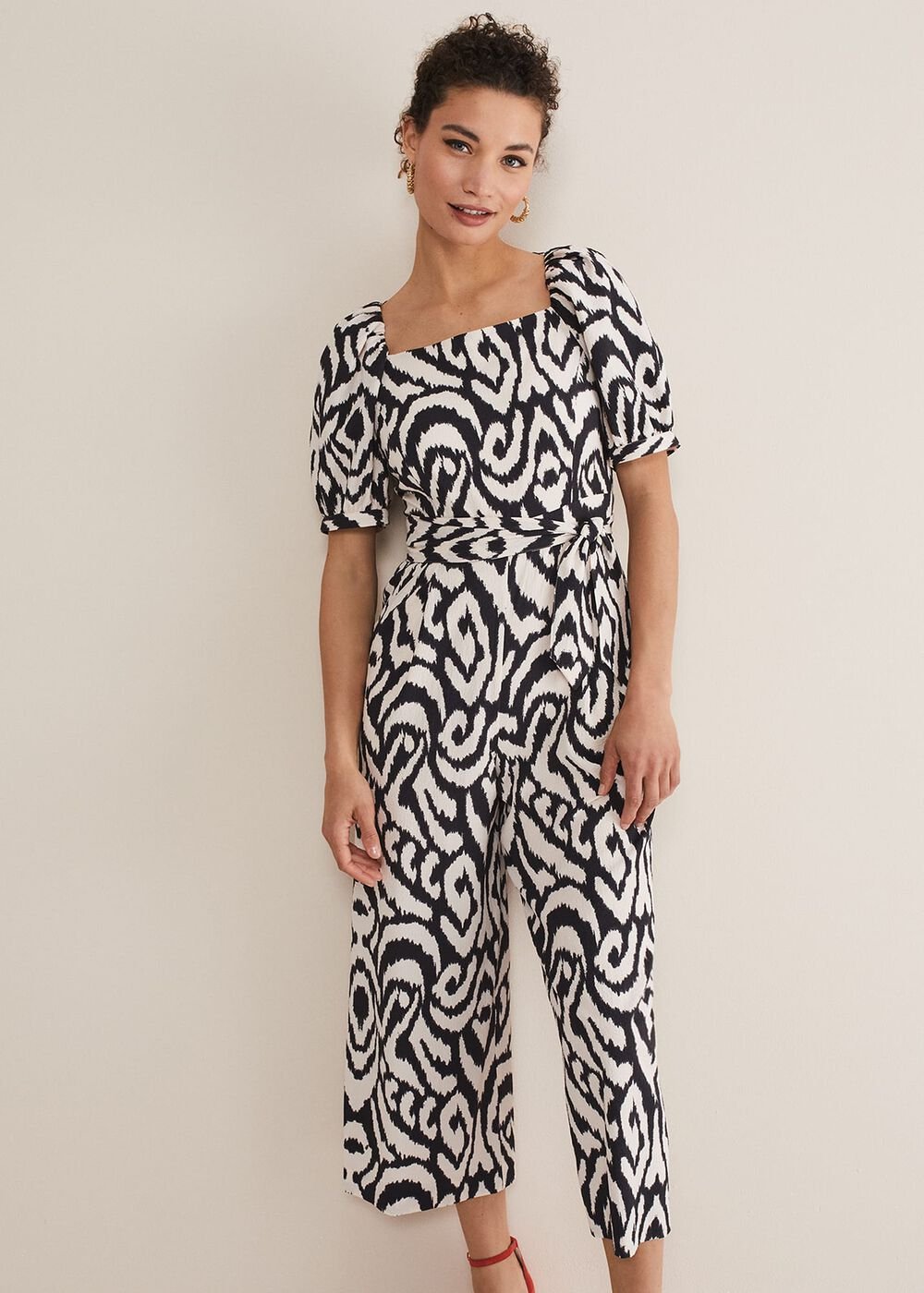 Sara Ikat Wide Leg Jumpsuit Black/Cream