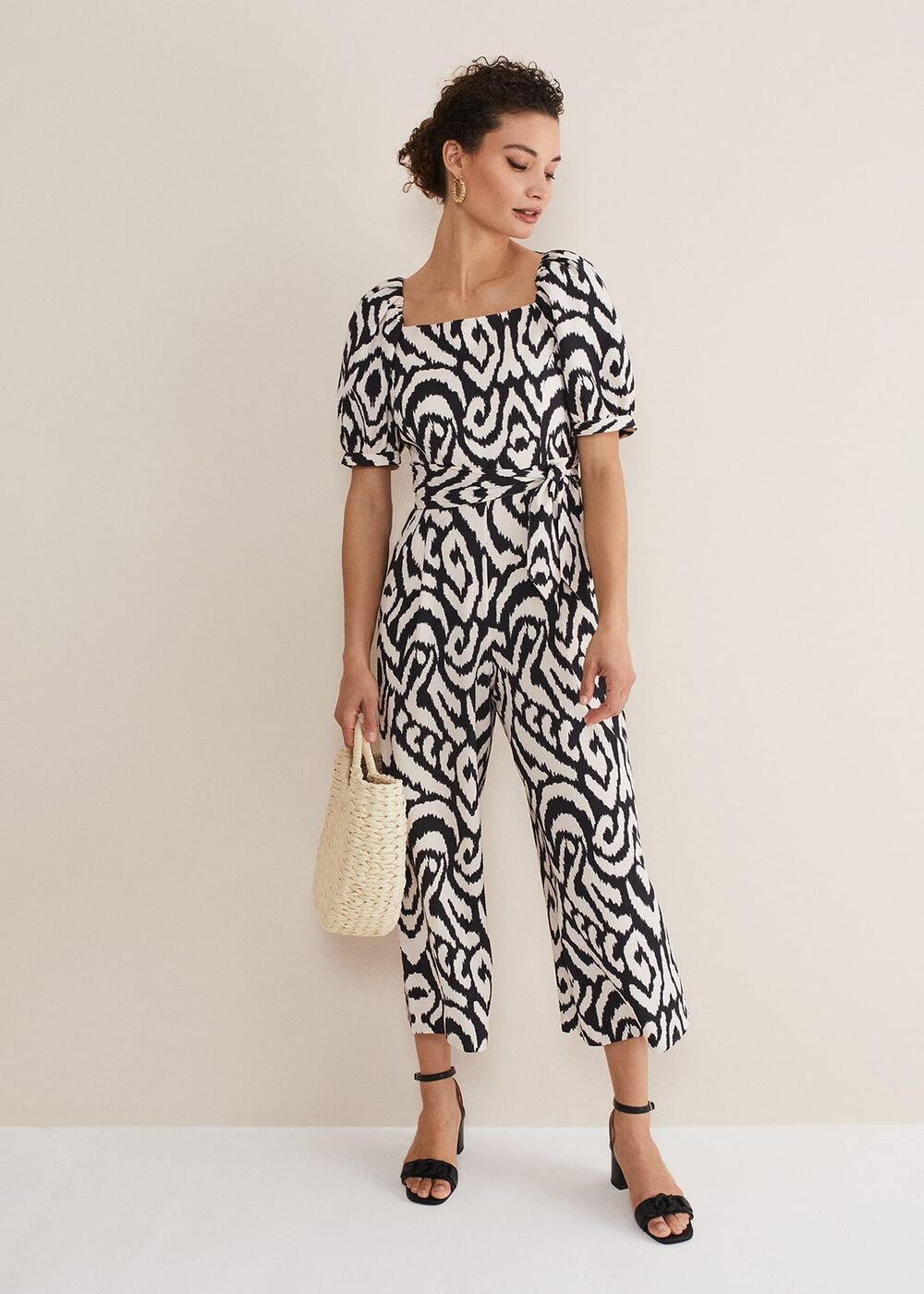 Sara Ikat Wide Leg Jumpsuit Black/Cream