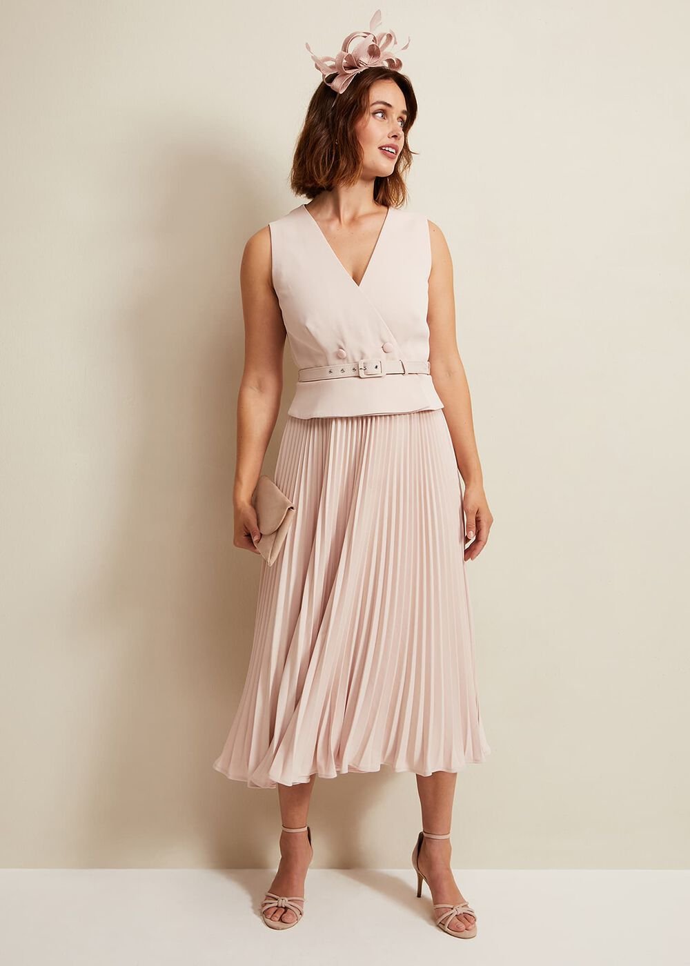 Hetty Pleated Dress Antique Rose