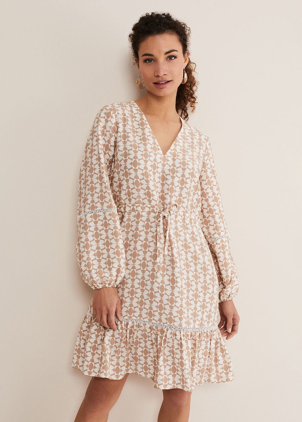 Kesia Geo Swing Mini Dress Stone/Ivory
