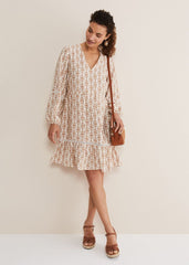 Kesia Geo Swing Mini Dress Stone/Ivory