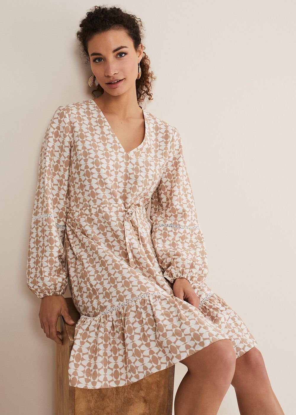 Kesia Geo Swing Mini Dress Stone/Ivory