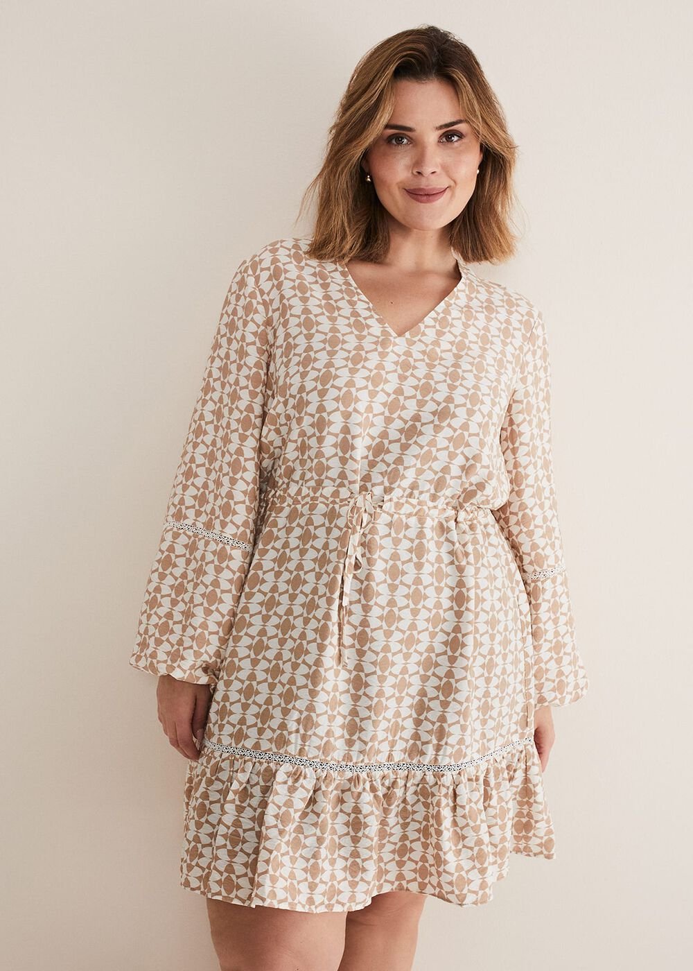 Kesia Geo Swing Mini Dress Stone/Ivory