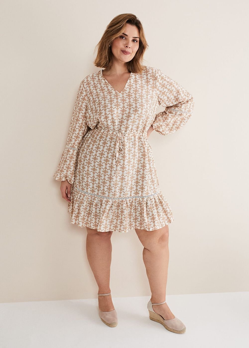 Kesia Geo Swing Mini Dress Stone/Ivory