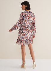 Melinda Leaf Print Mini Dress Ivory/Multi