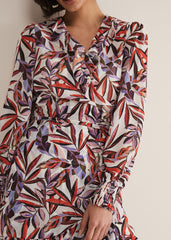 Melinda Leaf Print Mini Dress Ivory/Multi