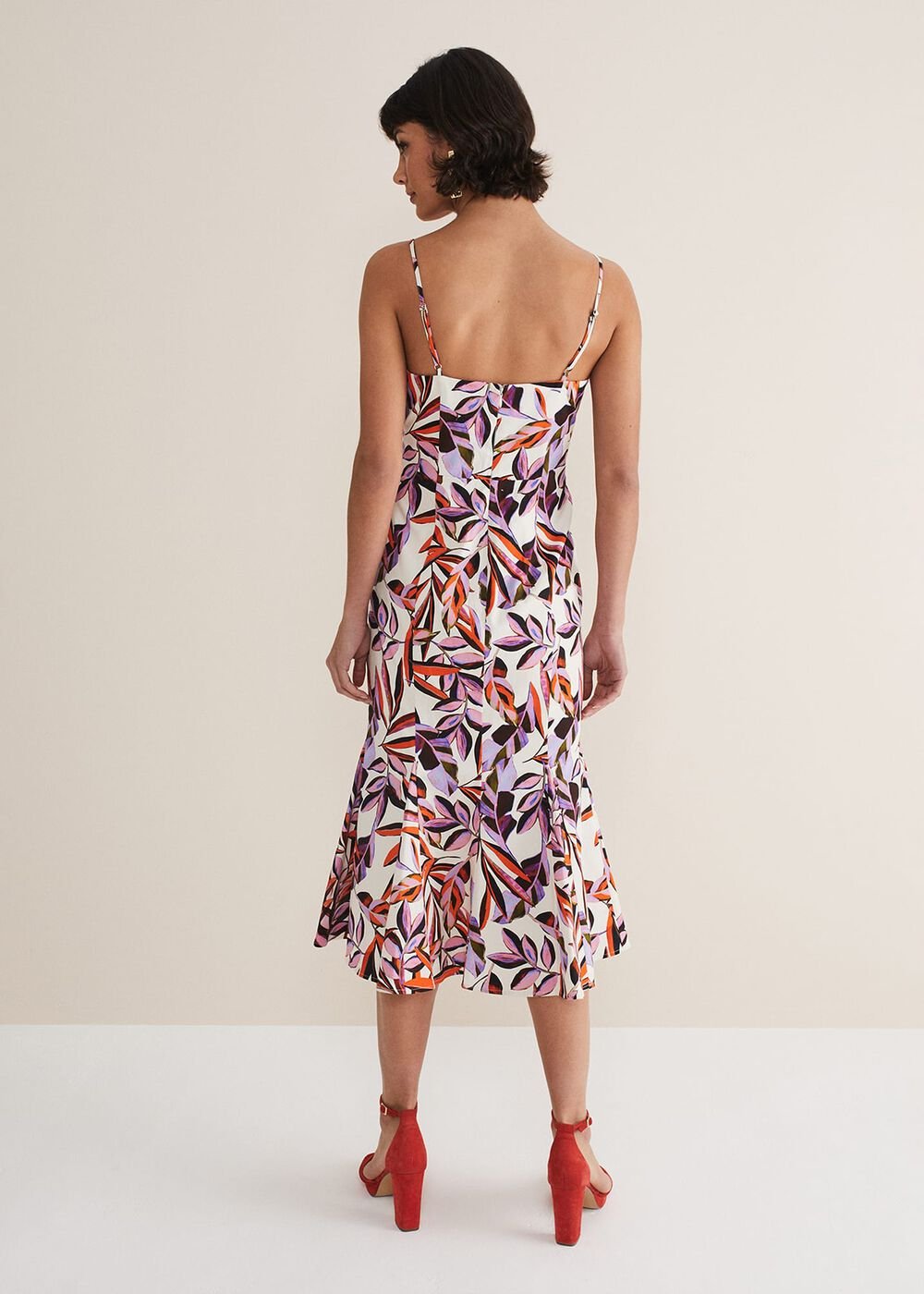 Sammie Leaf Print Fit And Flare Midi Dress Ivory/Multi