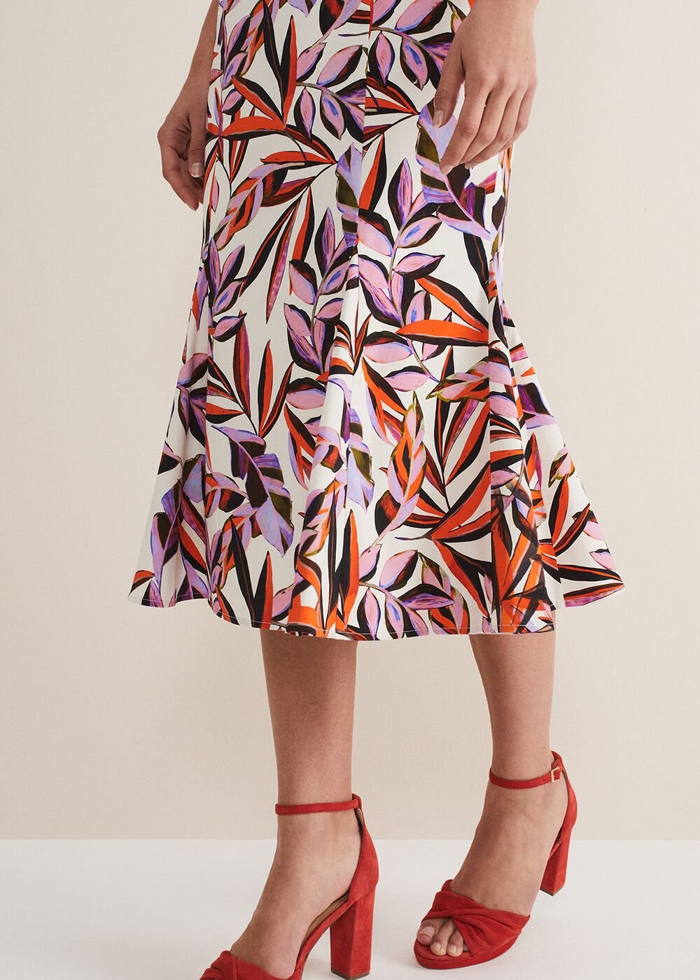 Sammie Leaf Print Fit And Flare Midi Dress Ivory/Multi