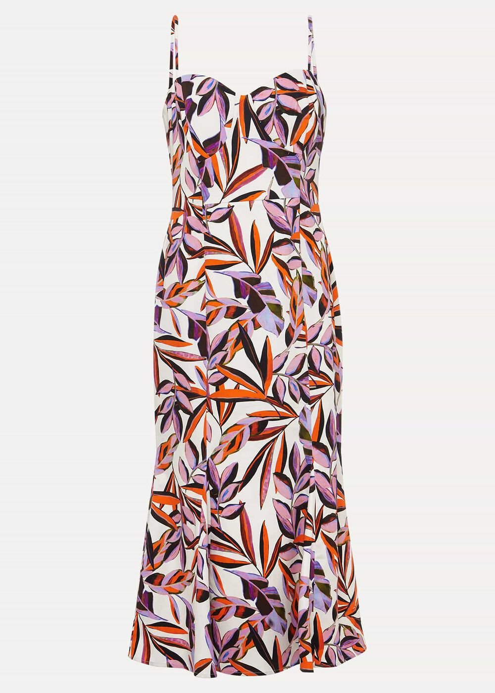 Sammie Leaf Print Fit And Flare Midi Dress Ivory/Multi