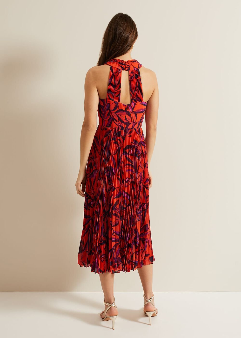 Sorella Pleated Midi Dress Vermillion/multi