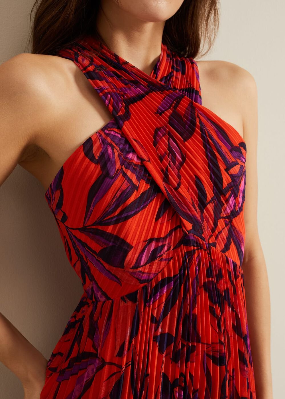 Sorella Pleated Midi Dress Vermillion/multi