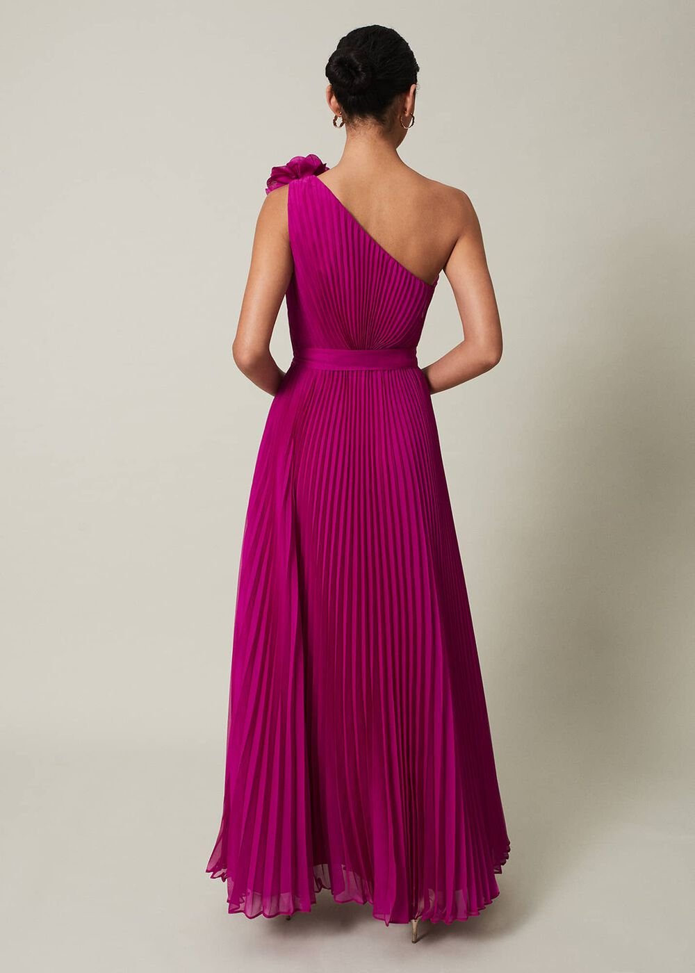 Minnie One Shoulder Pleated Maxi Dress Magenta