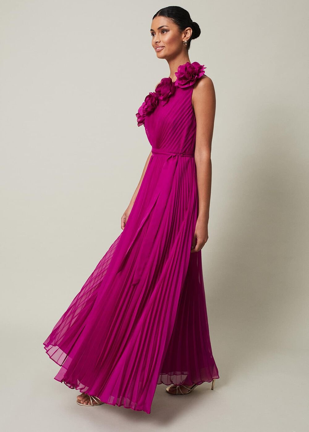 Minnie One Shoulder Pleated Maxi Dress Magenta