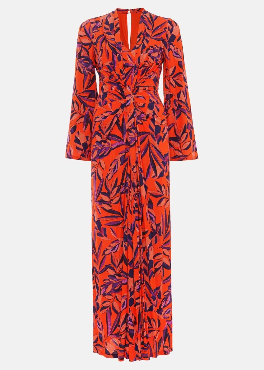 Briella Jersey Leaf Print Maxi Dress Vermillion/multi