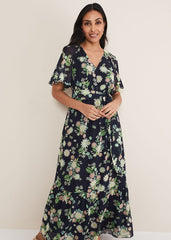 Petite Georgie Floral Tiered Maxi Dress Navy/Multi