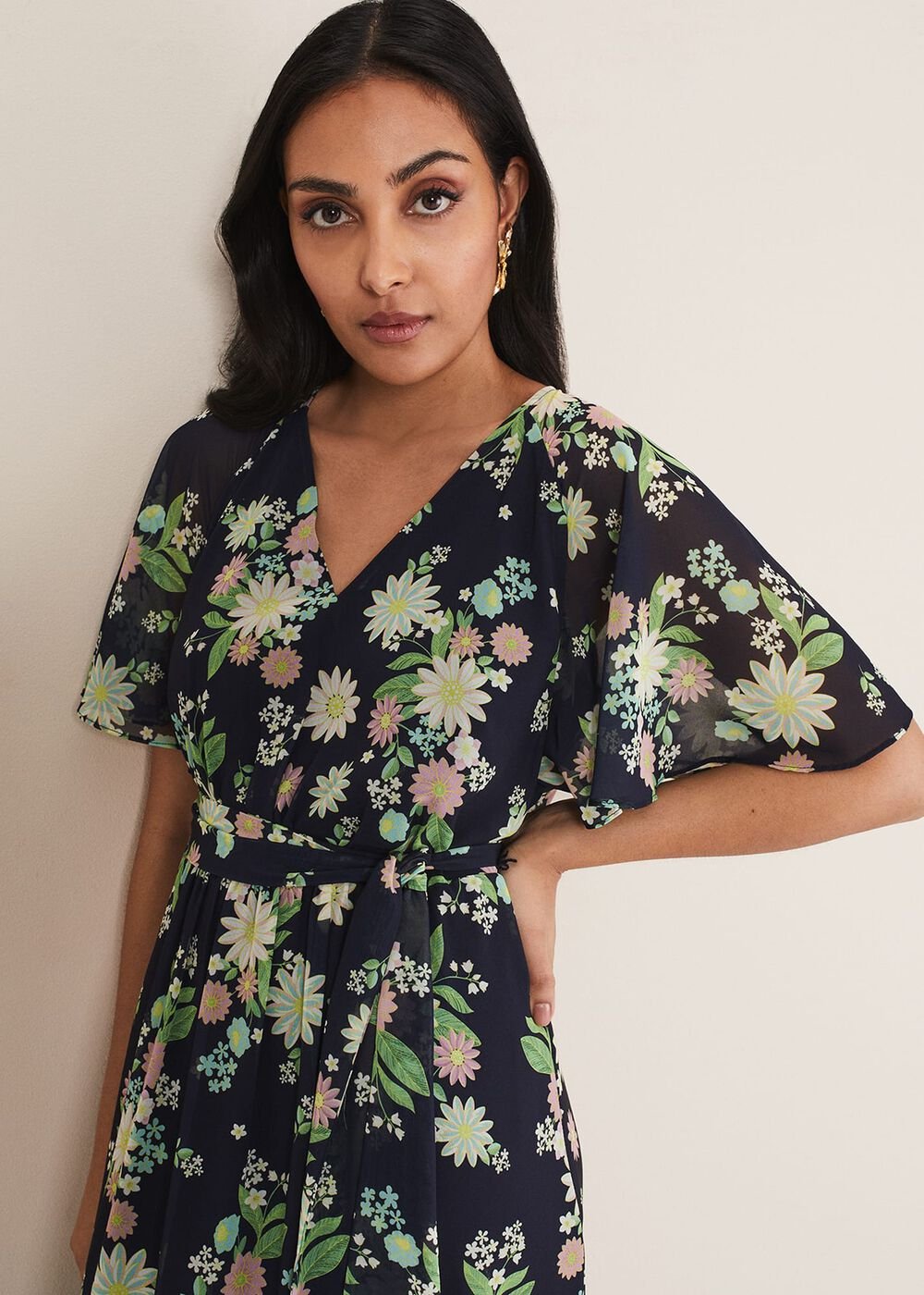 Petite Georgie Floral Tiered Maxi Dress Navy/Multi