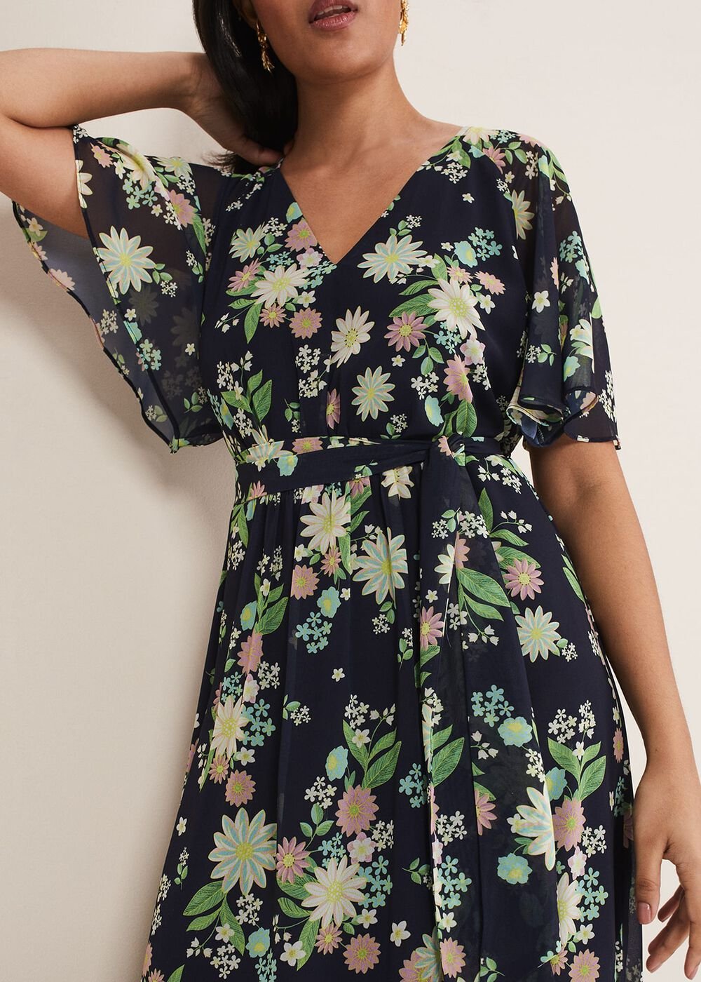 Petite Georgie Floral Tiered Maxi Dress Navy/Multi