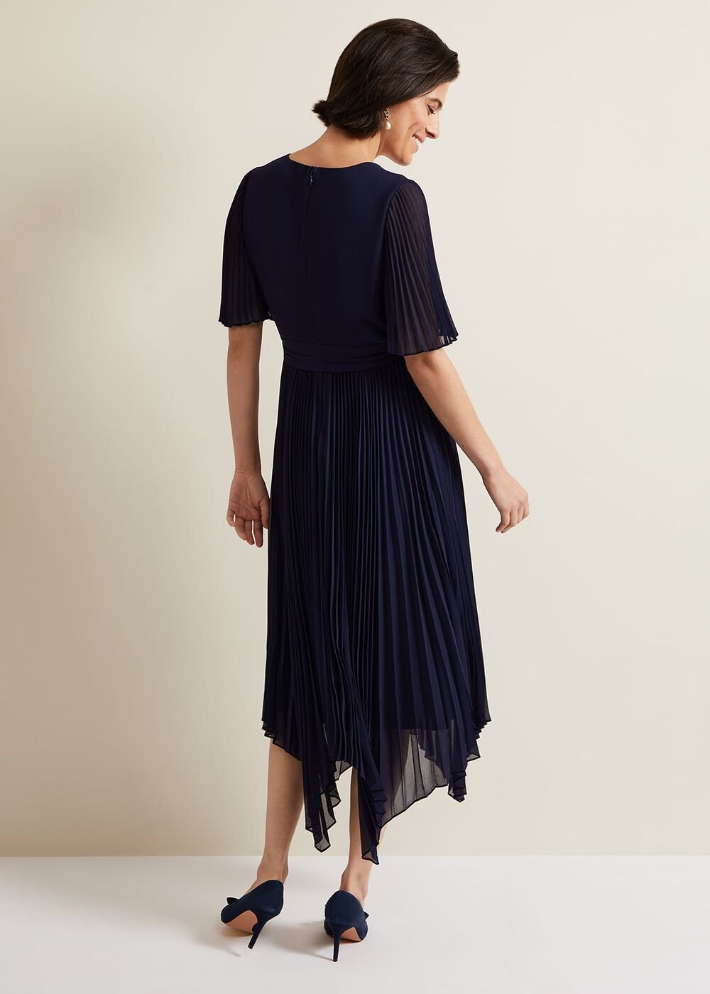Kendall Pleated Midi Dress Navy
