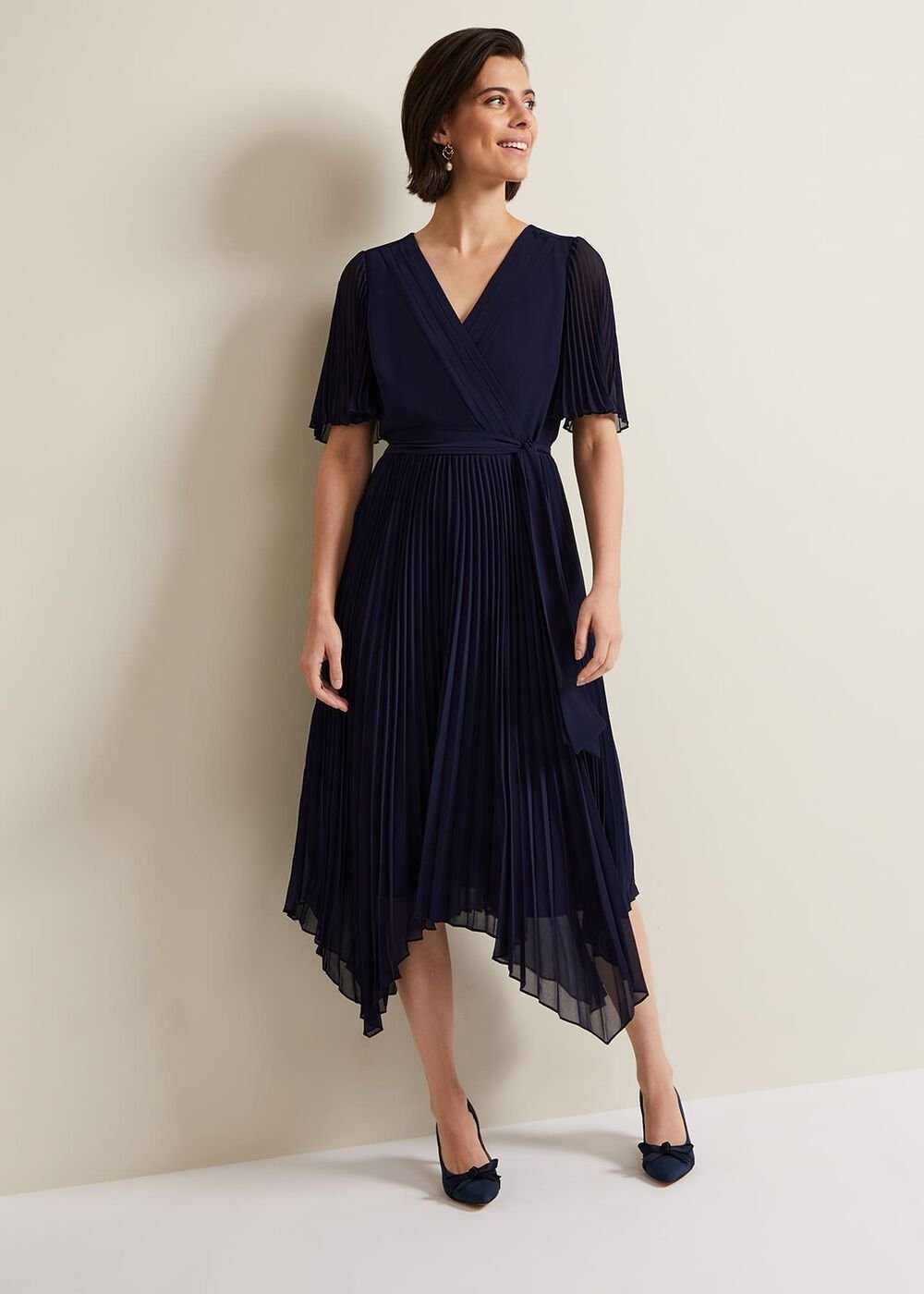 Kendall Pleated Midi Dress Navy