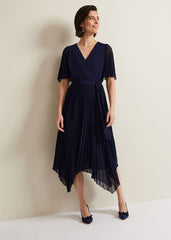 Kendall Pleated Midi Dress Navy