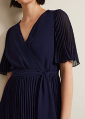 Kendall Pleated Midi Dress Navy