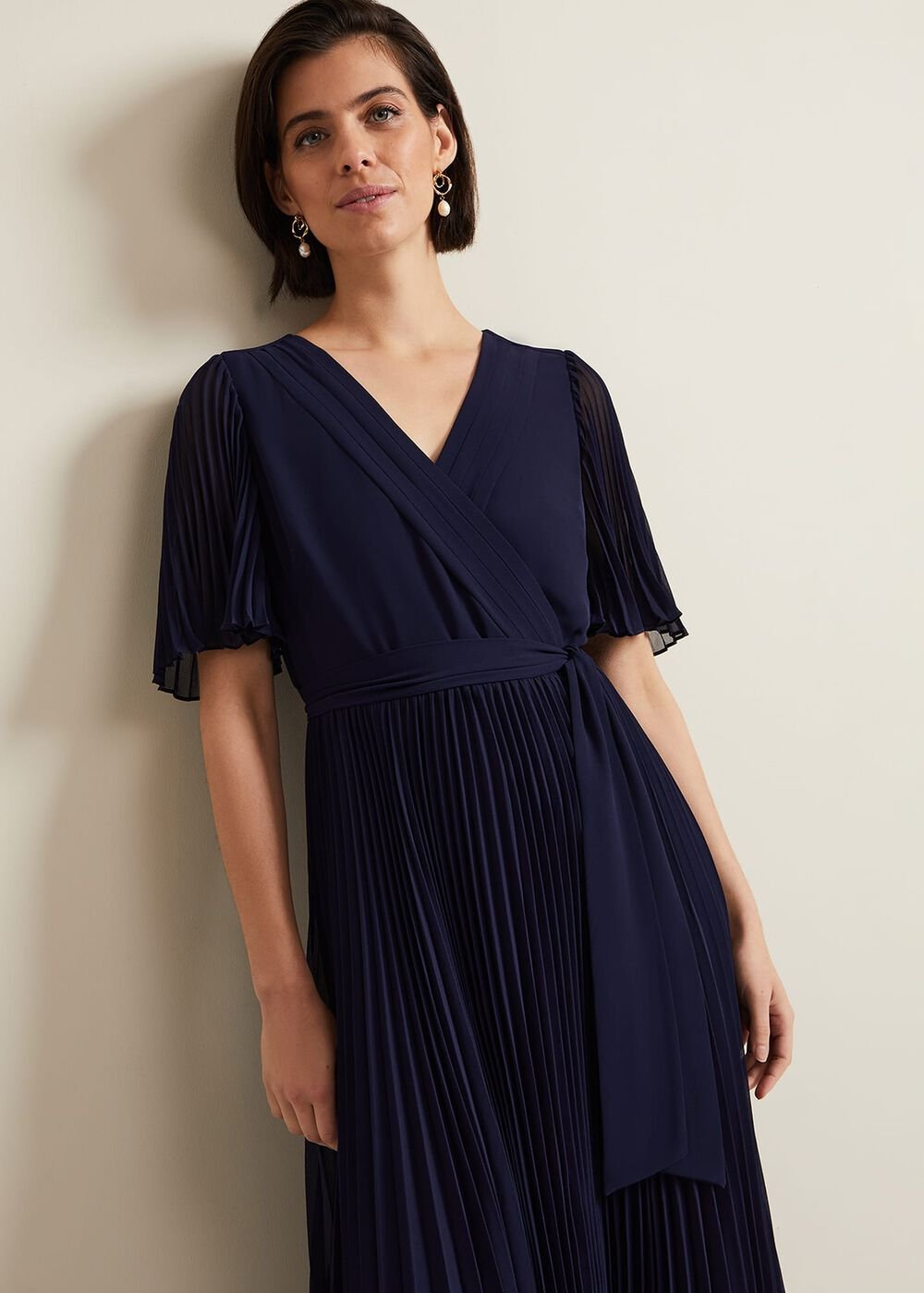 Kendall Pleated Midi Dress Navy