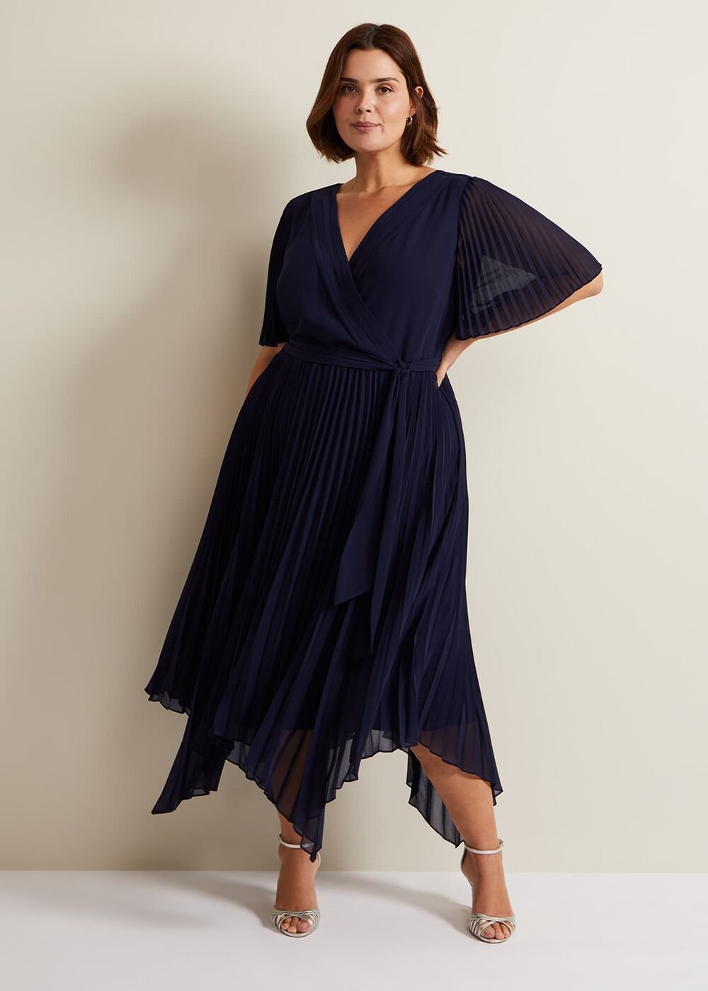Kendall Pleated Midi Dress Navy