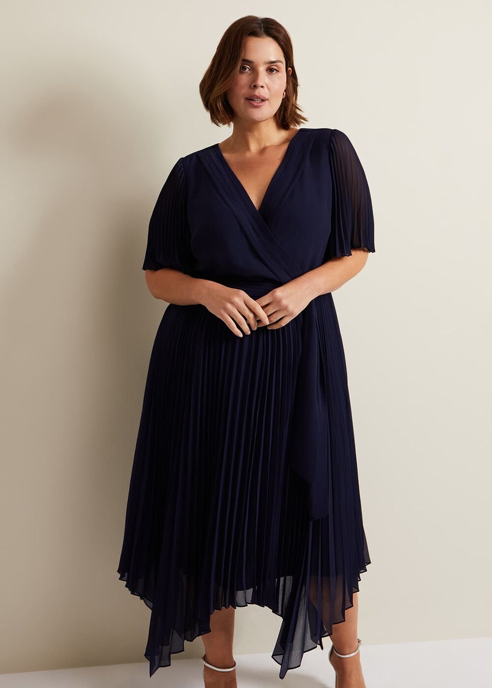 Kendall Pleated Midi Dress Navy